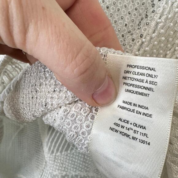 ALICE + OLIVIA Embellished Mesh Blouse White Silver Beaded Sheer Sz Small Bride - Picture 10 of 10